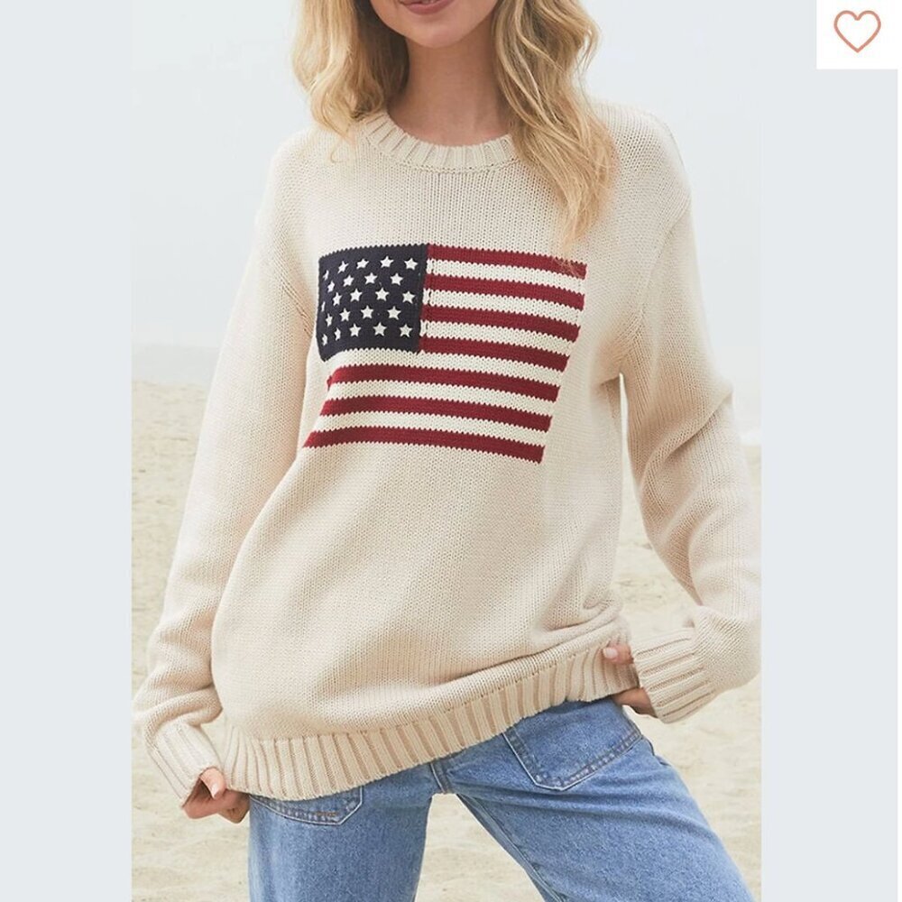 Brandy Melville Nico American Flag USA Knit Crew Pullover Sweater
